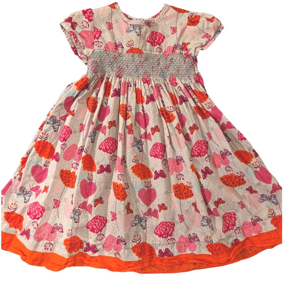 M&S Girls Floral Heart Butterfly Smocked Dress Pink Orange 18-24‎ Months